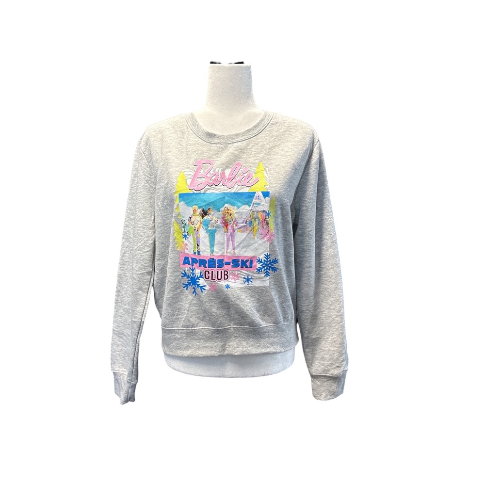 Barbie Apres-Ski Club Sweatshirt Gray Graphic Crewneck Fleece Large Mattel